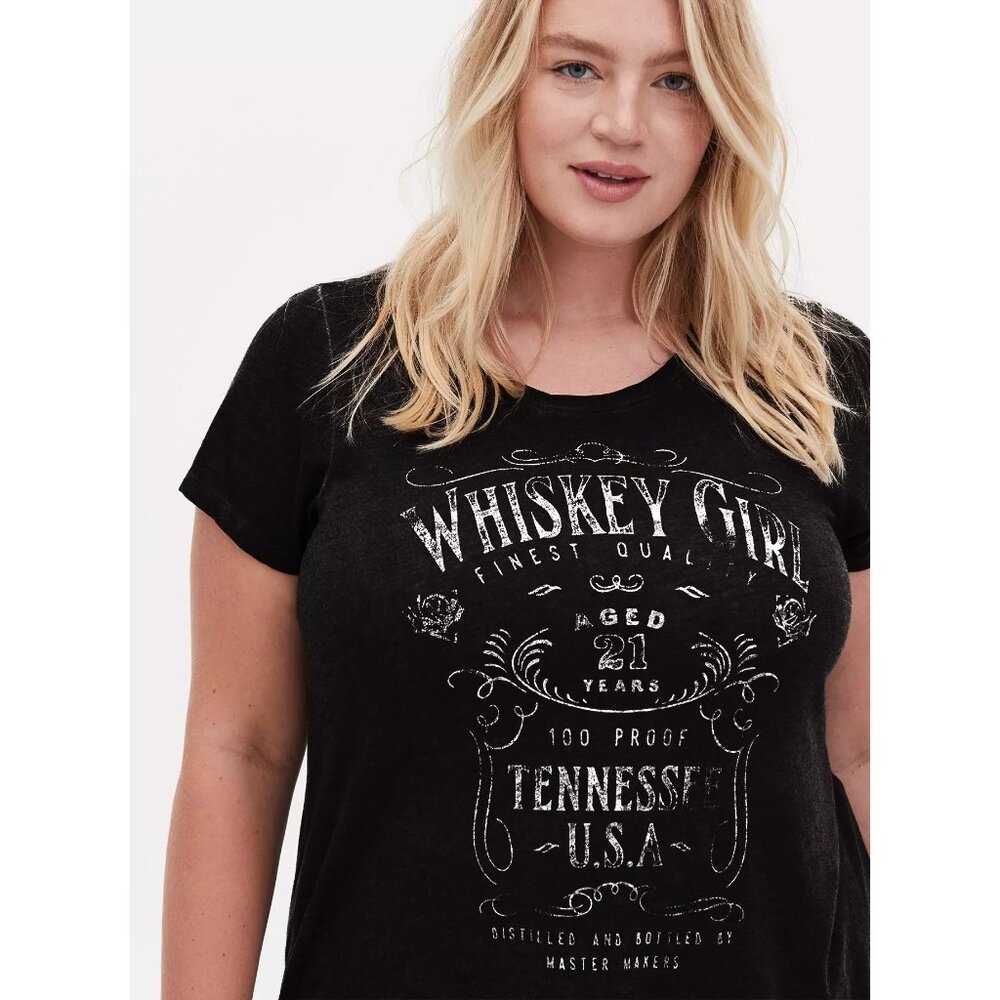 Torrid Whiskey Girl Graphic Tee Black Classic Fit Crew Neck Top Size M NEW